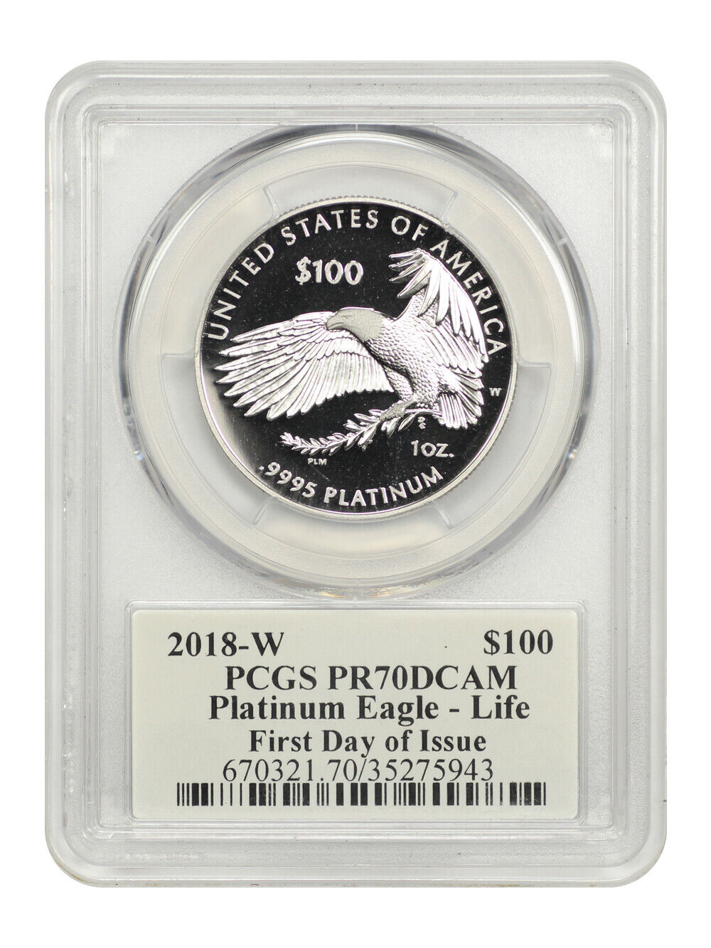 2018-W $100 Platinum Eagle Life PCGS PR70DCAM (First Day of Issue, Moy Signature