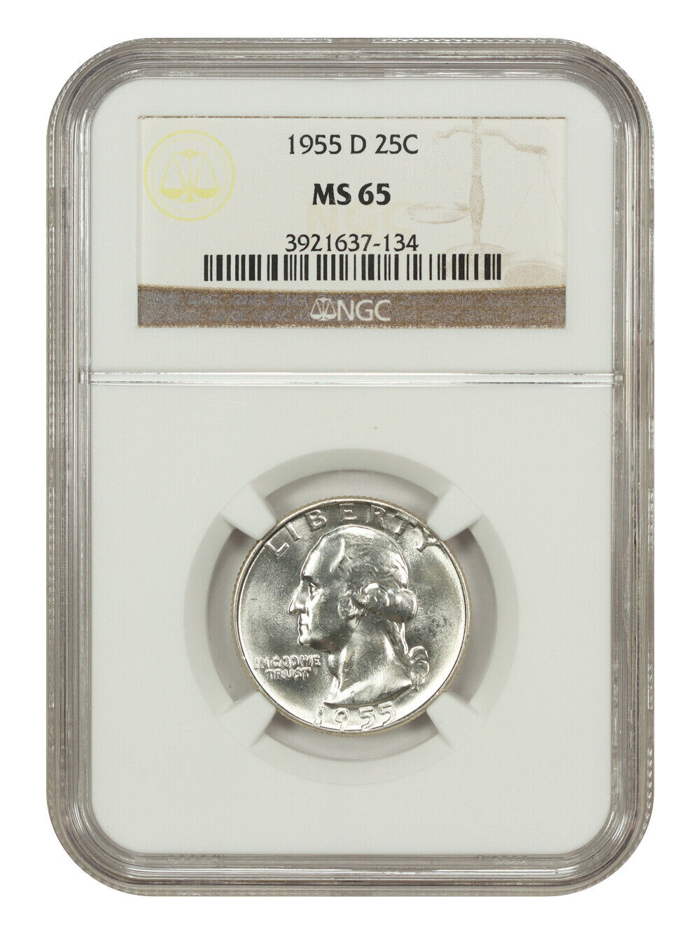 1955-D 25C NGC MS65 - Washington Quarter