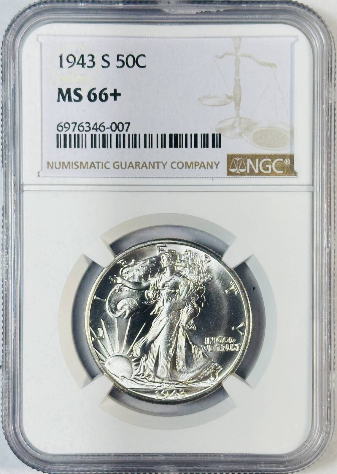 1943 S Walking Liberty Half Dollar NGC MS-66+