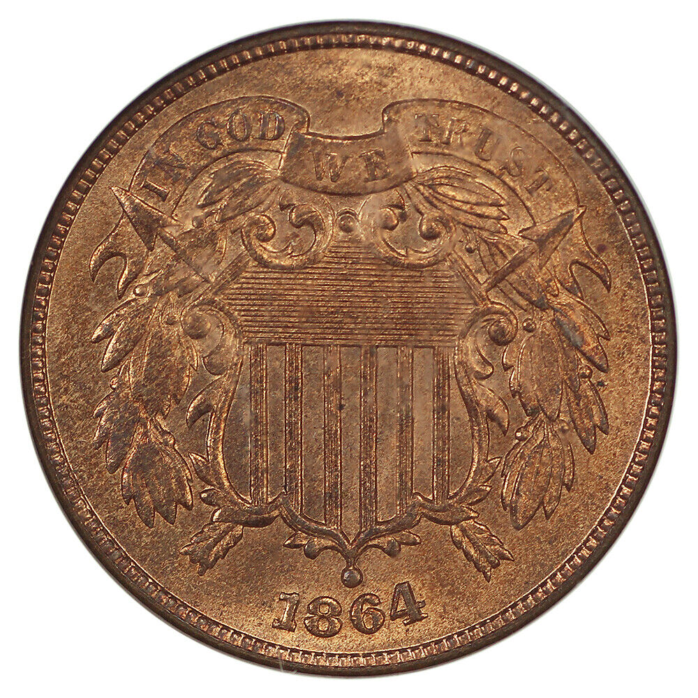 1864 2C NGC MS66RD (Large Motto) - Two Cent - Scarce in Full Red!