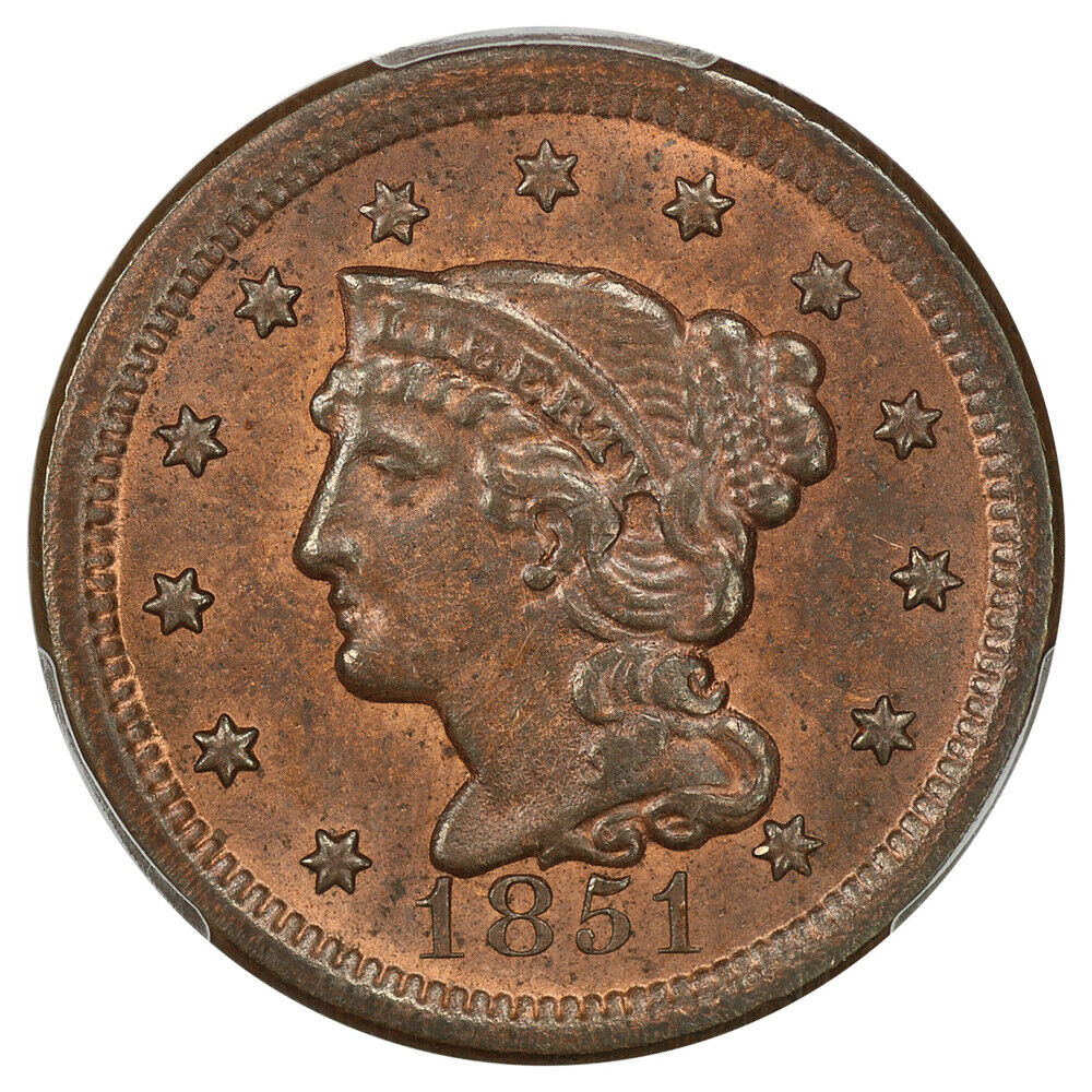 1851 1c PCGS MS63 RB (N-40) ex: D.L. Hansen