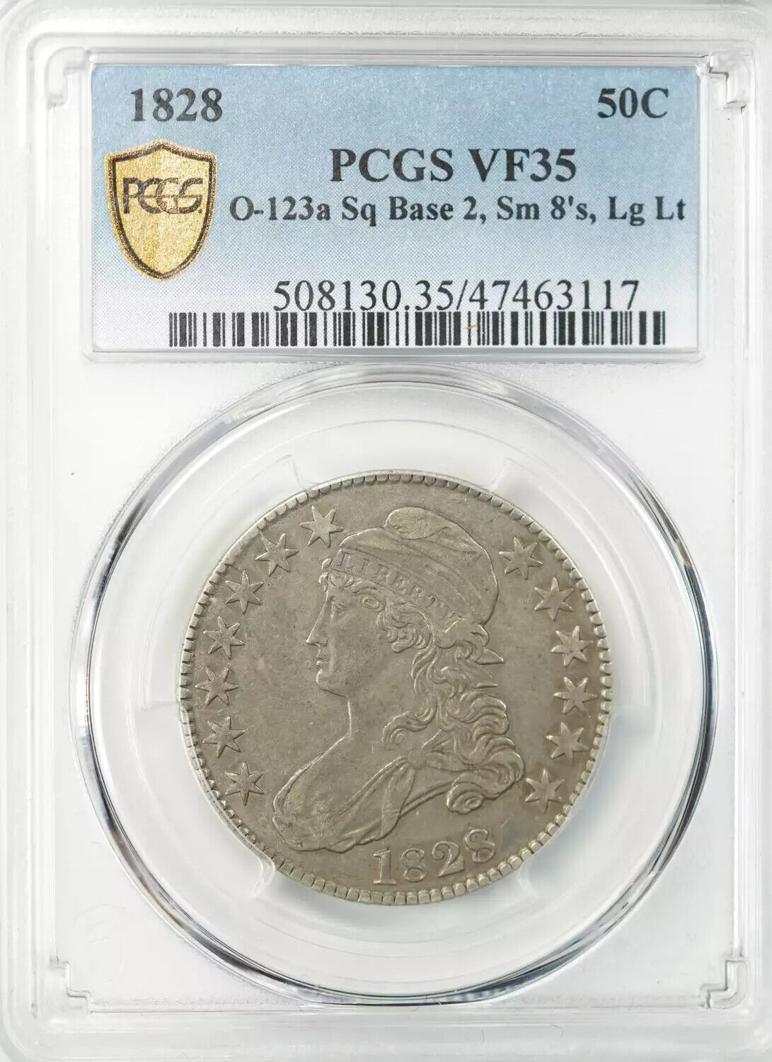 1828 CAPPED BUST HALF DOLLAR 50C PCGS VF 35 VERY FINE O-123a SQ BASE 2 (117)