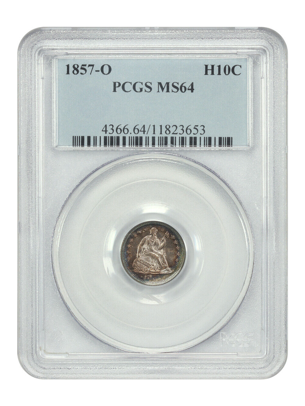 1857-O H10C PCGS MS64 - Liberty Seated Half Dime