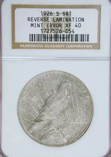 Peace Silver Dollar 1926 S NGC XF-40 REVERSE LAMINATION MINT ERROR