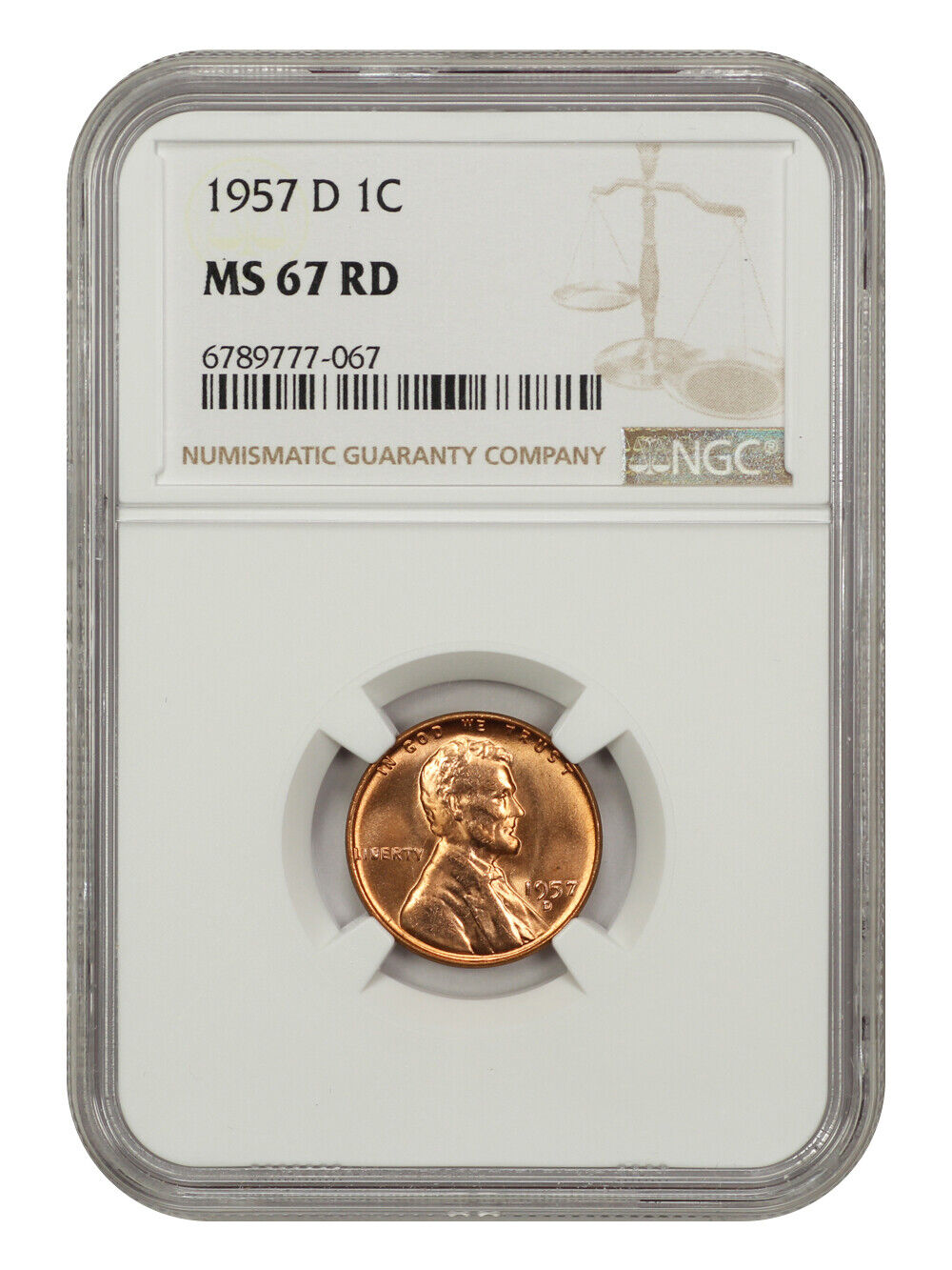 1957-D 1C NGC MS67RD