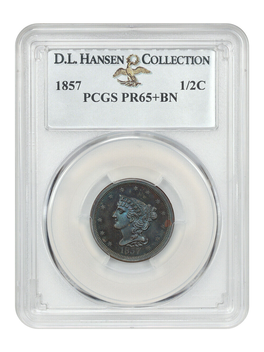 1857 1/2C PCGS PR65+BN ex: D.L. Hansen