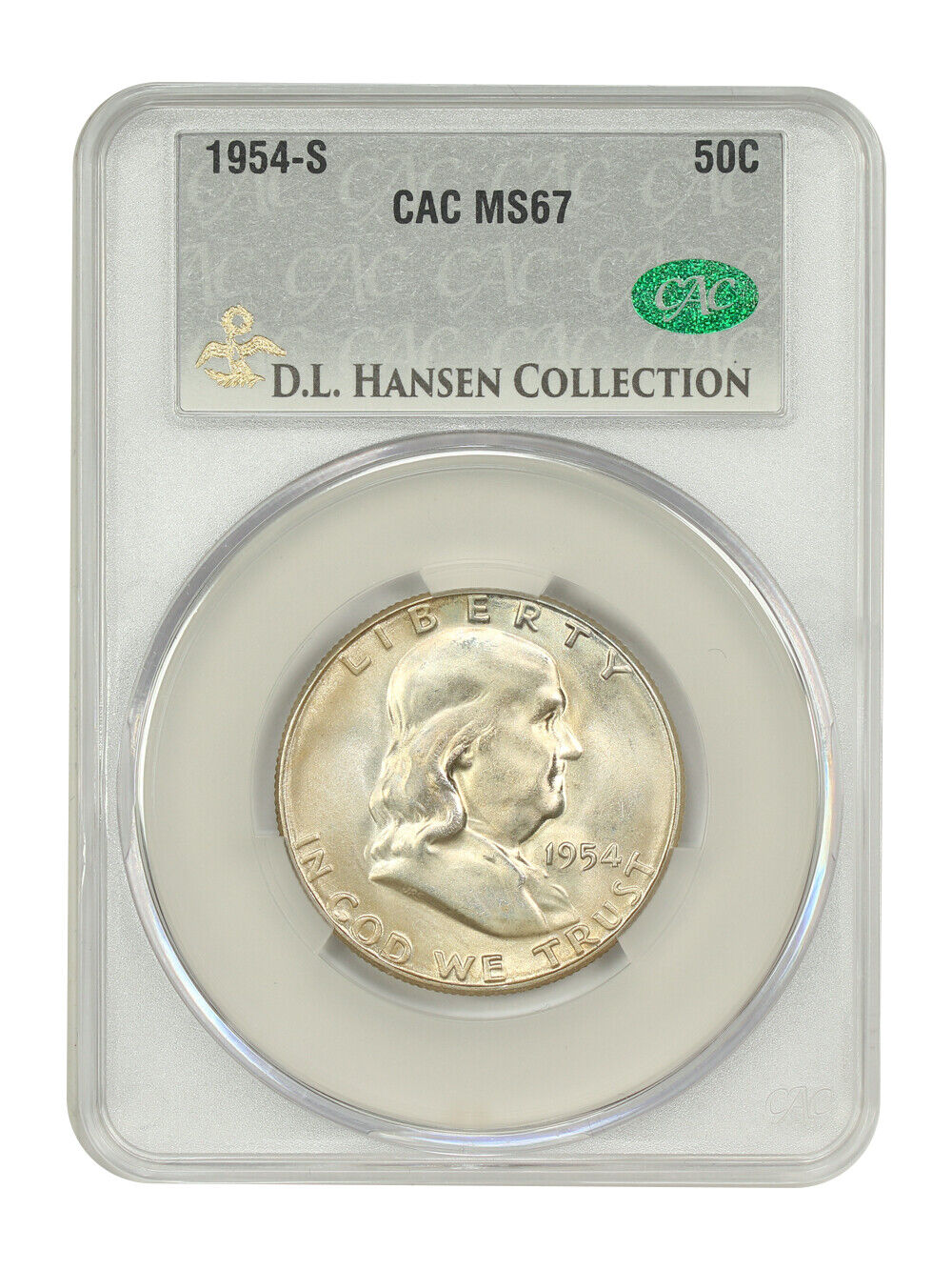 1954-S 50C CACG MS67 ex: D.L. Hansen - Franklin Half Dollar