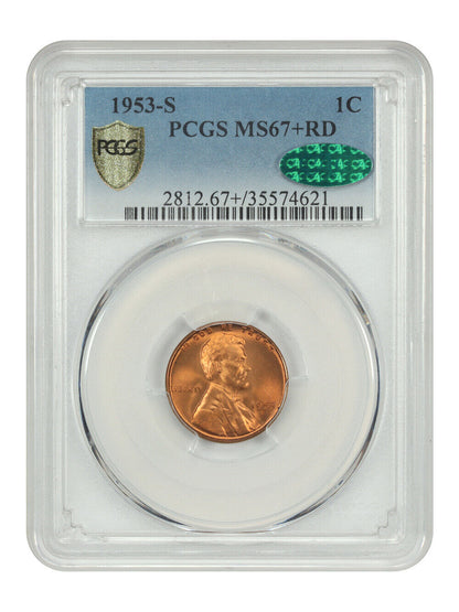 1953-S 1C PCGS/CAC MS67+RD - Lincoln Cent (Wheat Reverse)