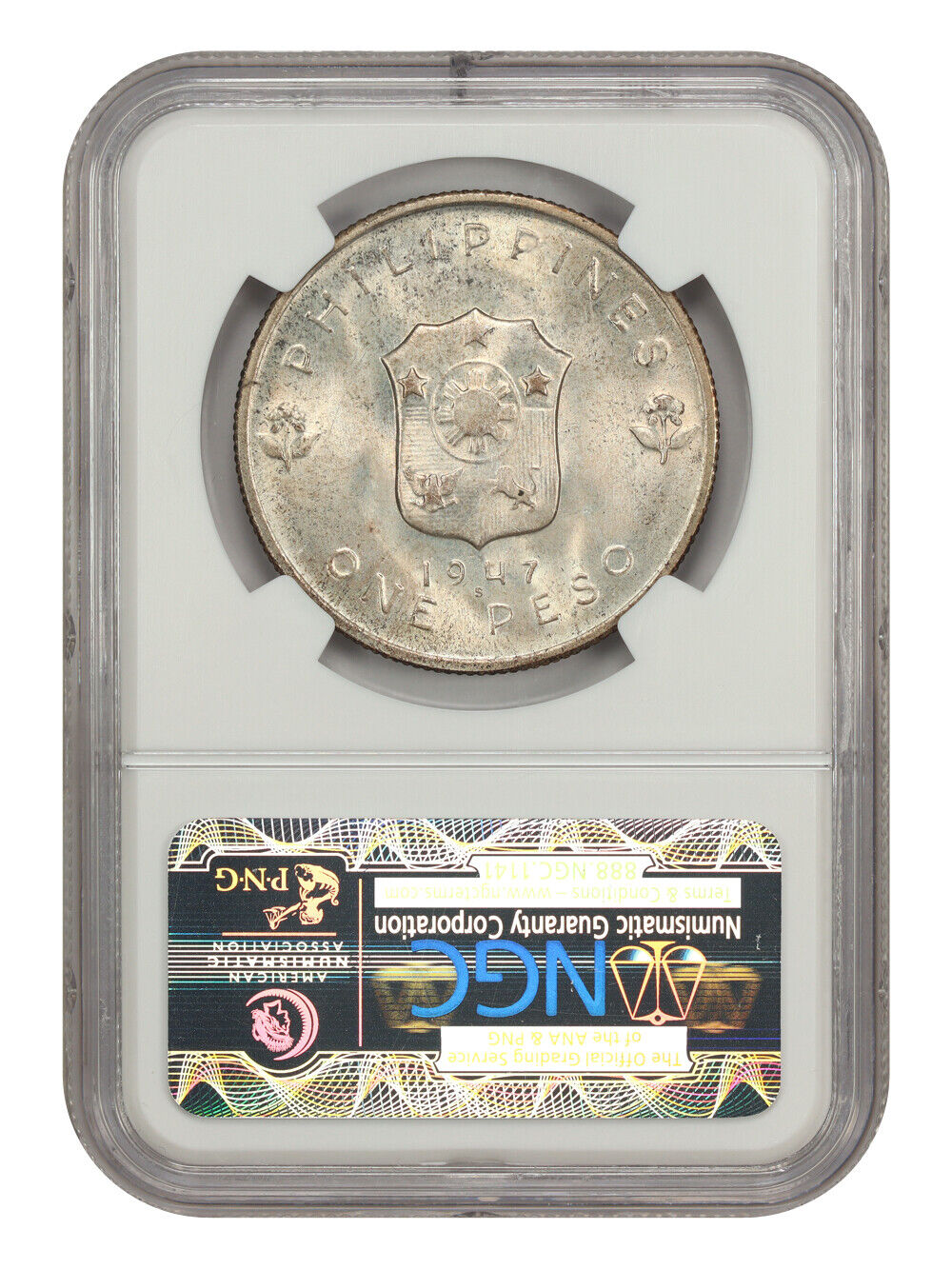 1947S Philippine Peso Douglas MacArthur NGC MS 65