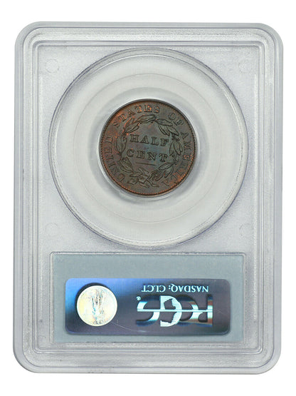 1833 1/2C PCGS/CAC MS66BN