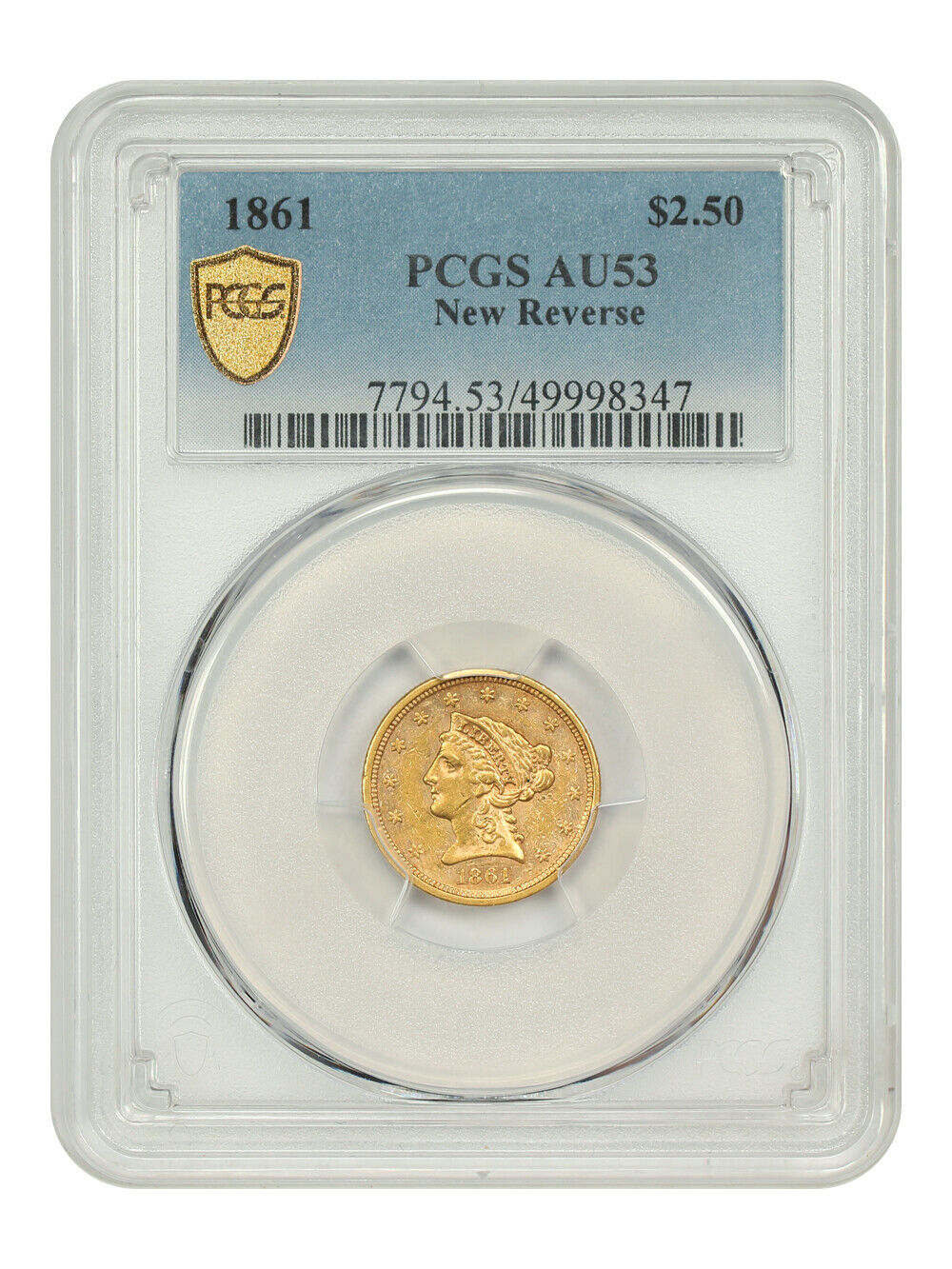 1861 $2.50 PCGS AU53 (New Reverse) - Liberty Head $2.5