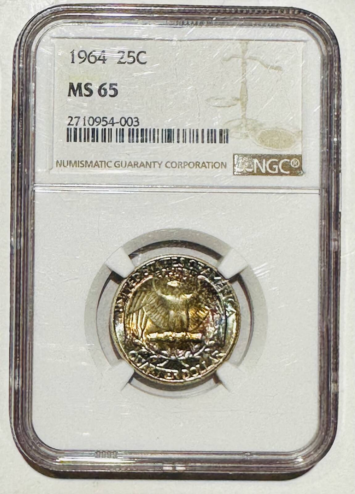 1964 P Washington Quarter NGC MS-65 Rainbow Toning