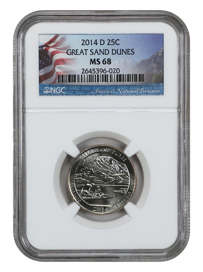 2014-D 25C Great Sand Dunes NP NGC MS68 - Type 1 - Clad