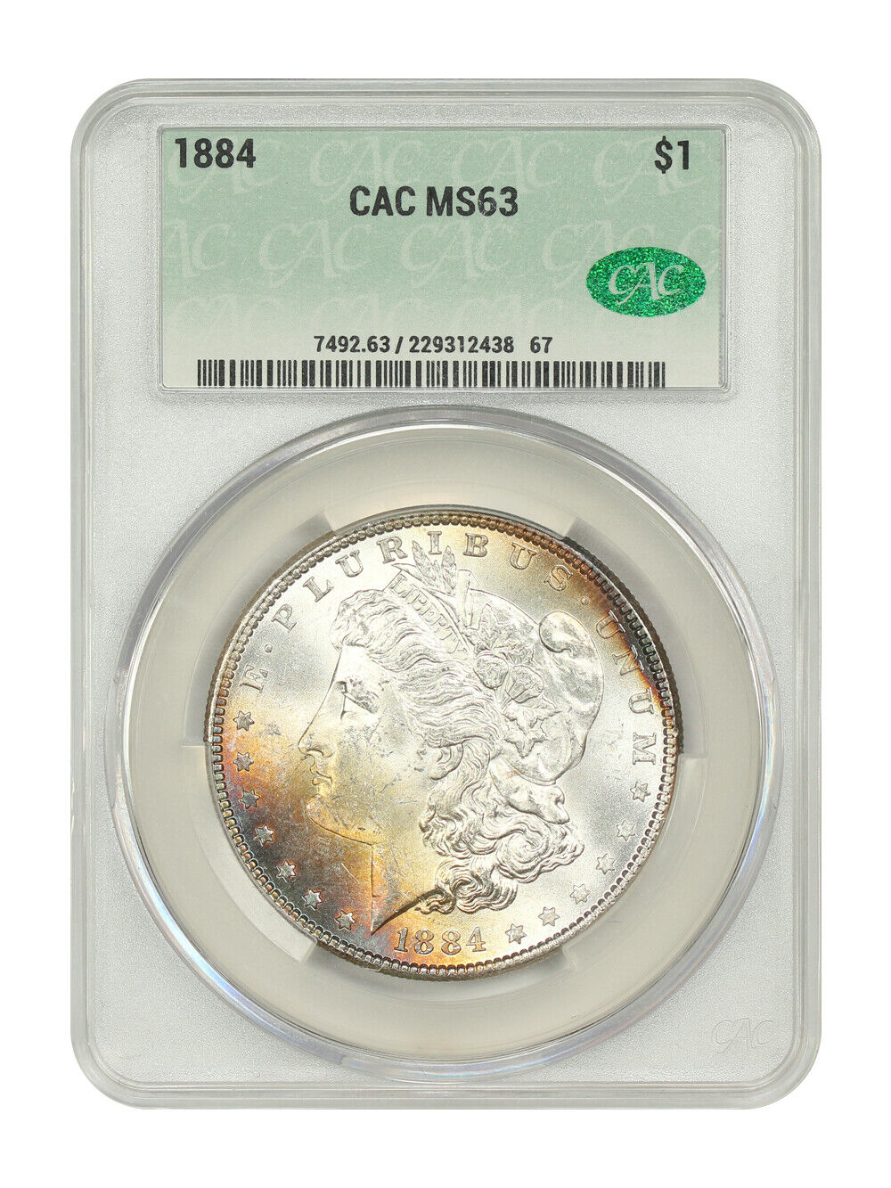 1884 $1 CACG MS63 - Morgan Dollar - Rainbow Toning!