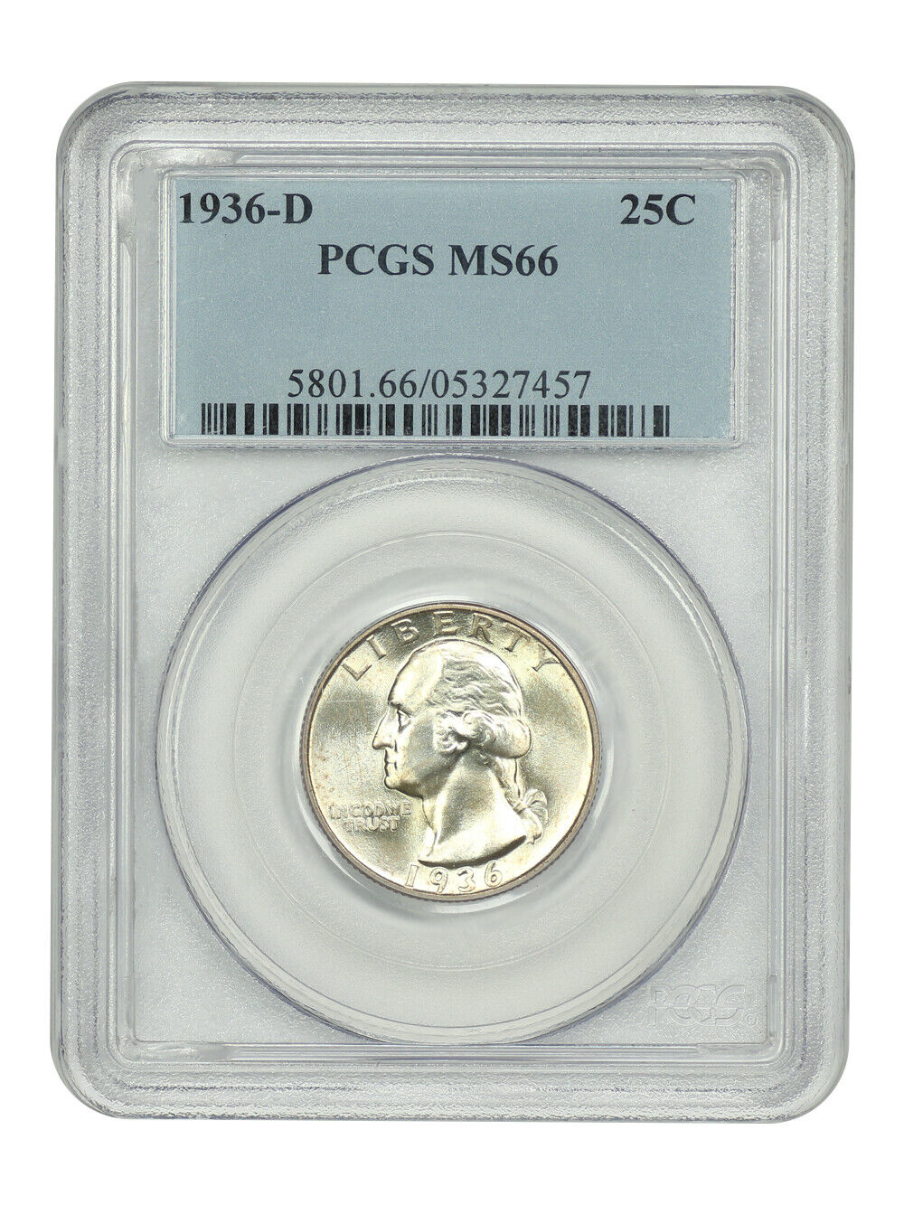 1936-D 25C PCGS MS66 - Washington Quarter - Key Date