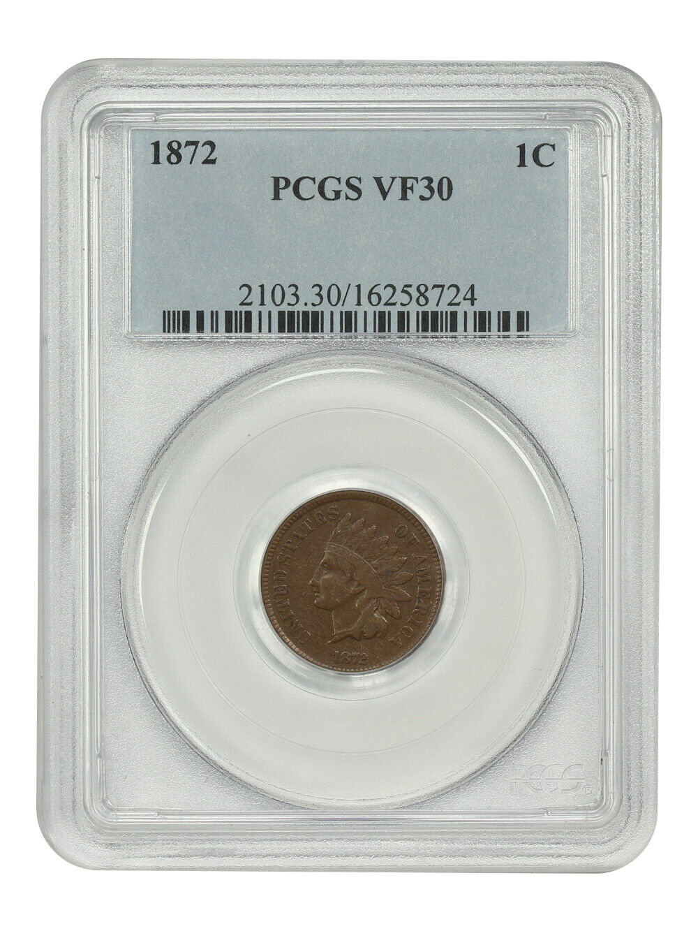 1872 1C PCGS VF30 - Indian Cent - Key Date