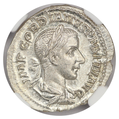 Ancient Roman: Gordian III (AD 238-244) AR Denarius NGC MS