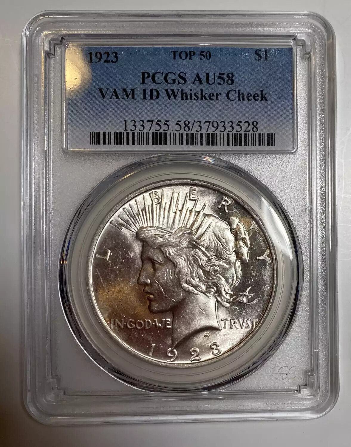 Peace Silver Dollar 1923 P PCGS AU-58 VAM 1D