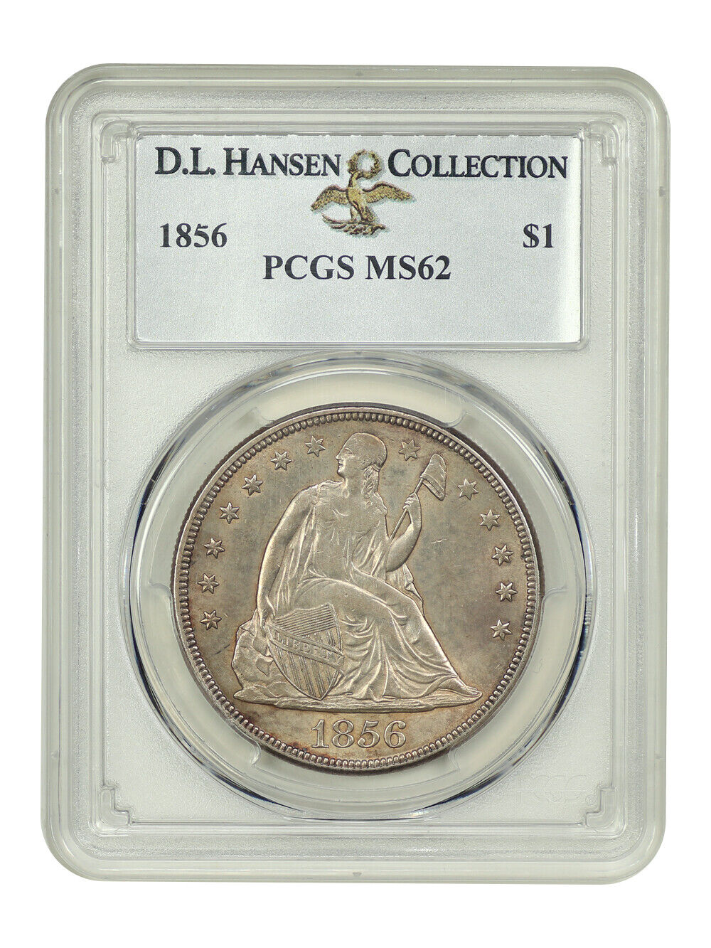 1856 $1 PCGS MS62 ex: D.L. Hansen