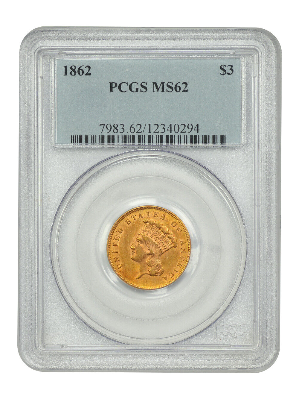 1862 $3 PCGS MS62 - Three Dollar