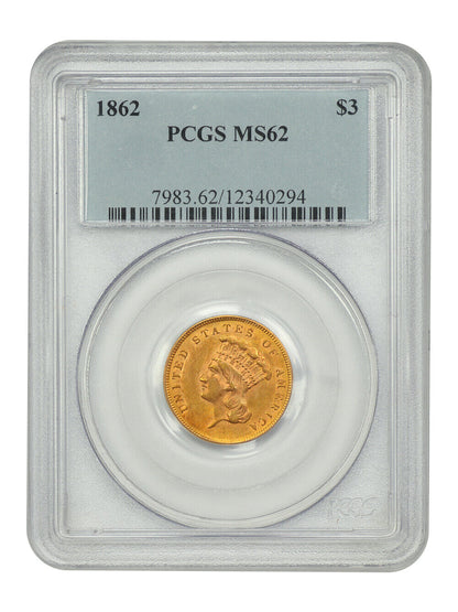 1862 $3 PCGS MS62 - Three Dollar