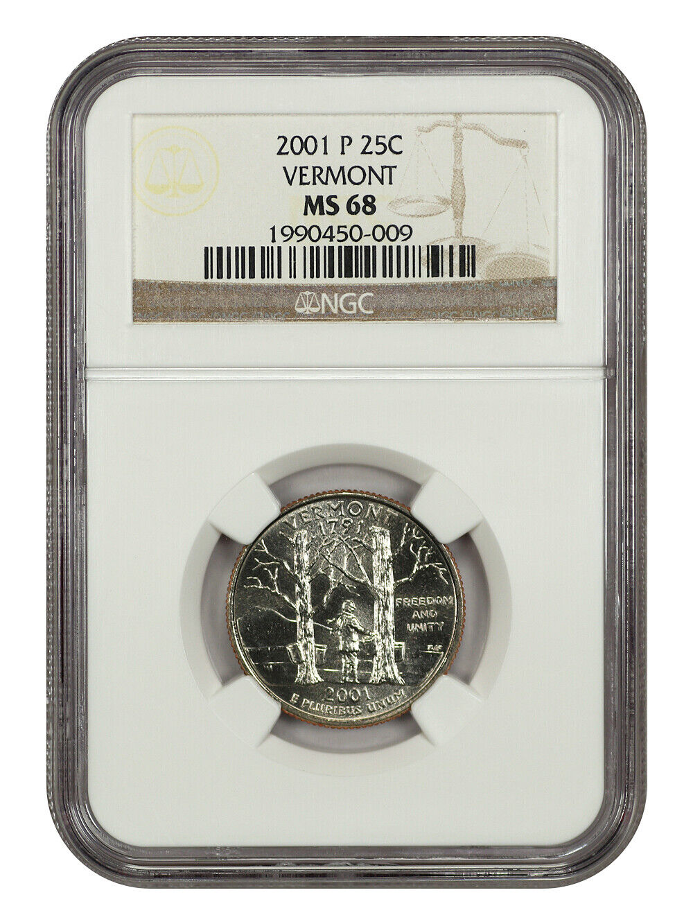 2001-P 25C Vermont NGC MS68 - Washington 50 States Quarters