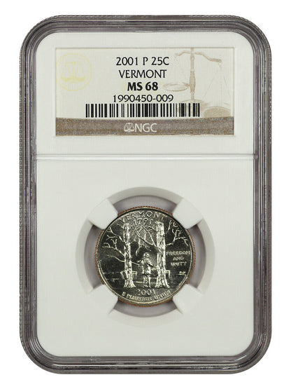 2001-P 25C Vermont NGC MS68 - Washington 50 States Quarters