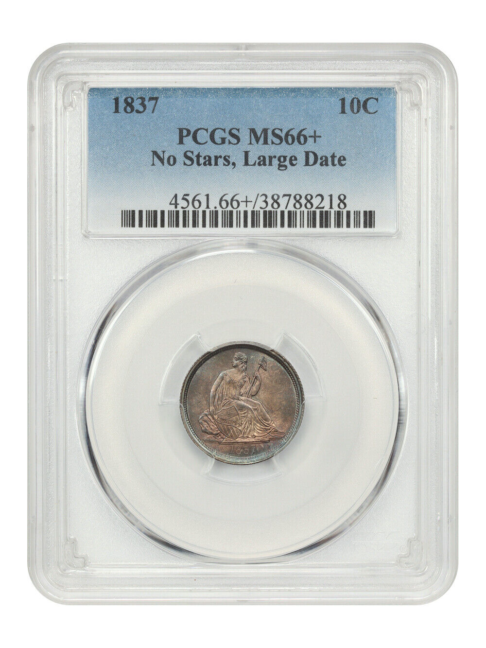 1837 10C PCGS MS66+ (No Stars, Large Date)