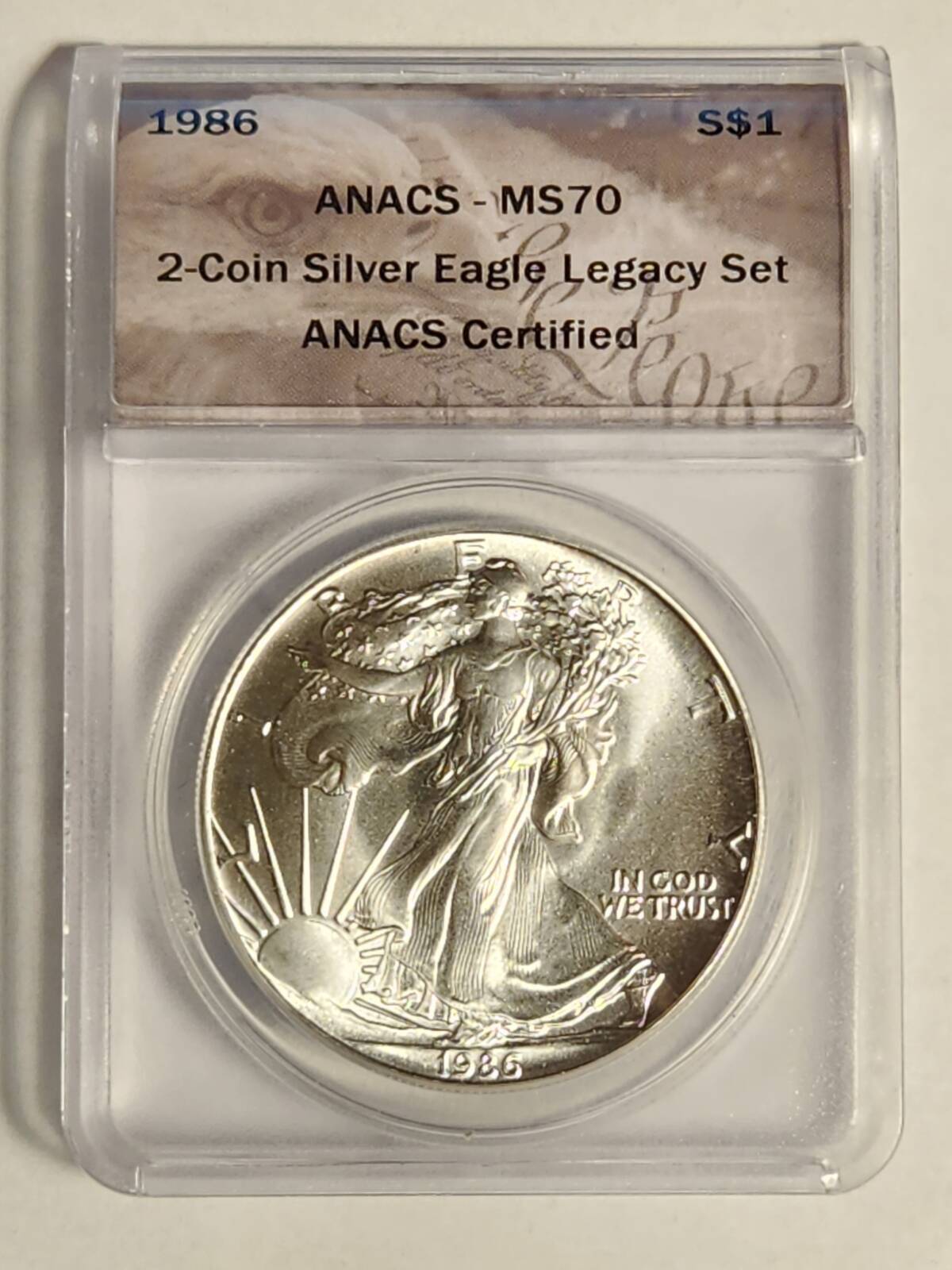 1986 P ANACS MS-70 - SILVER EAGLE - 2 COIN SILVER EAGLE LEGACY SET (1 COIN)