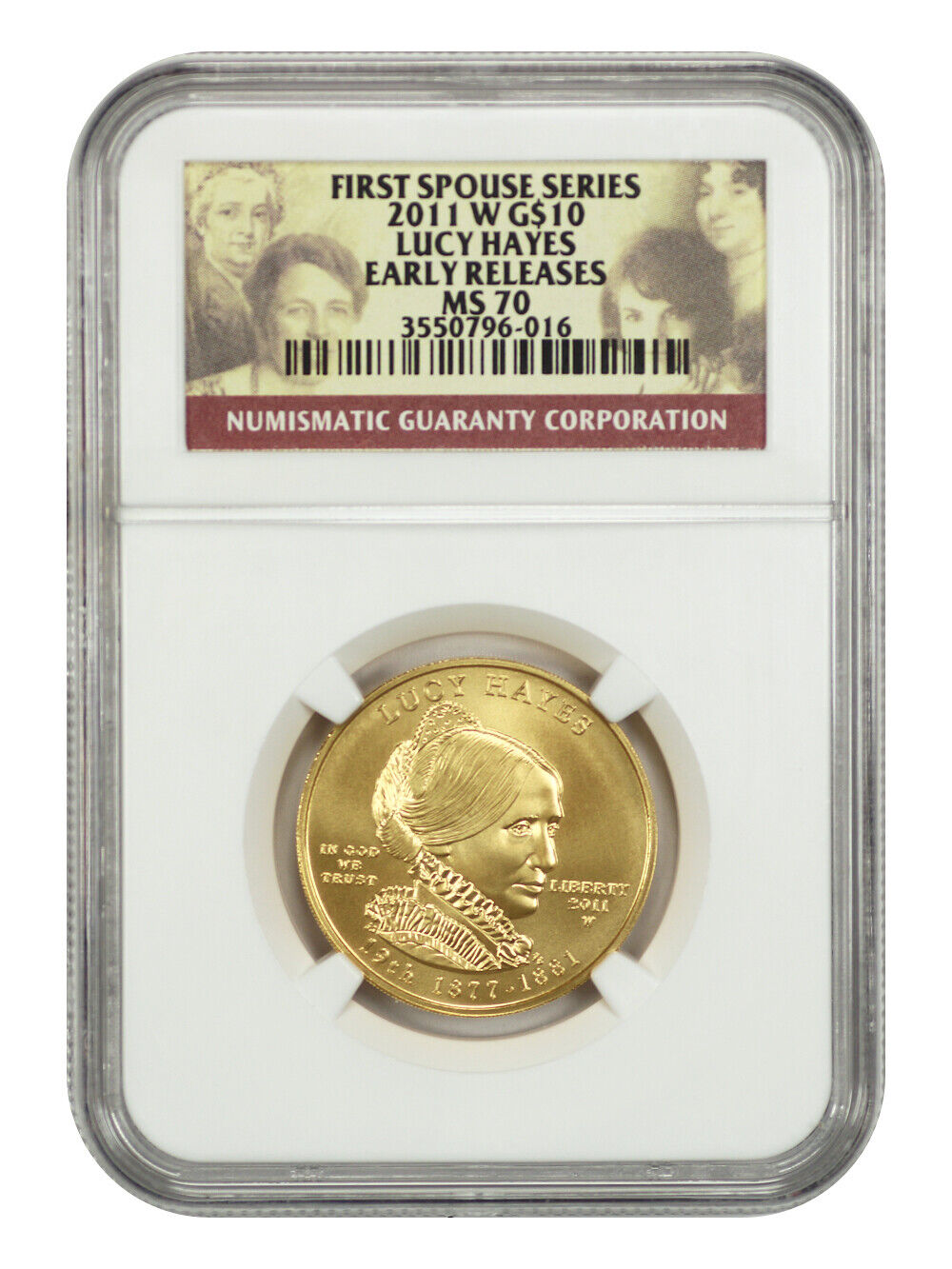 2011-W $10 Lucy Hayes NGC MS70 (Early Releases) - First Spouses