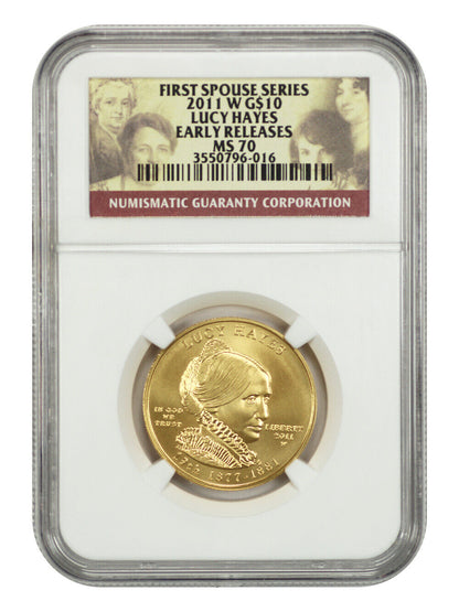 2011-W $10 Lucy Hayes NGC MS70 (Early Releases) - First Spouses