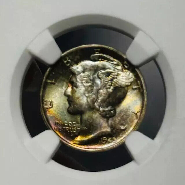 1945 S Mercury Dime NGC MS-68 Wow Toning! Very pretty!