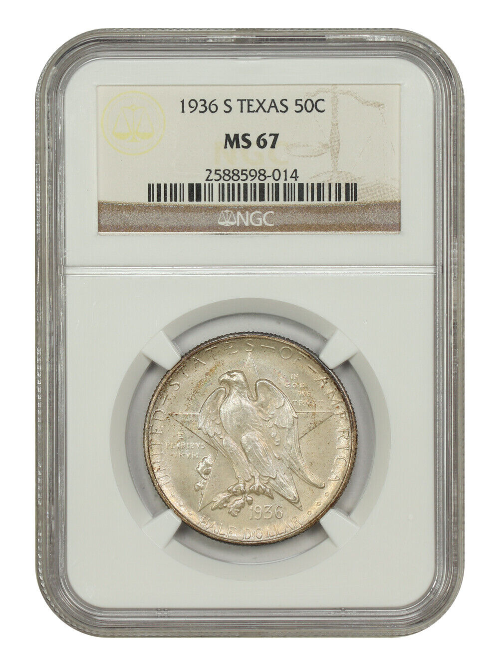 1936-S 50C Texas NGC MS67 - Classic Silver Commemorative - Low Mintage Issue