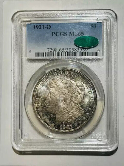 1921 D Morgan Silver Dollar PCGS MS-65 CAC Original Toned Colors!