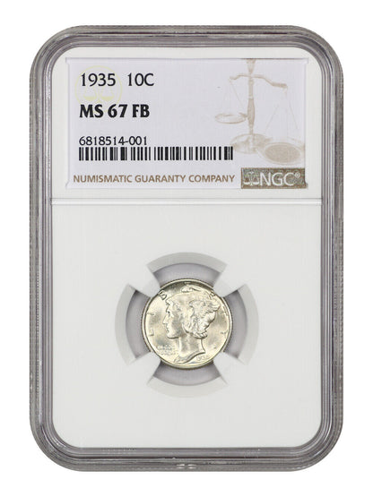 1935 10C NGC MS67FB - Mercury Dime