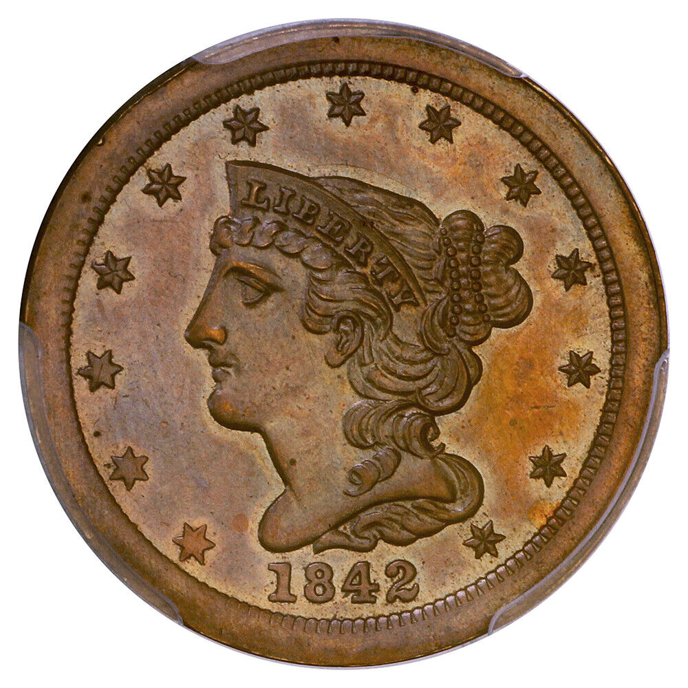 1842 1/2C PCGS PR63BN (Restrike) - Braided Hair Half Cent