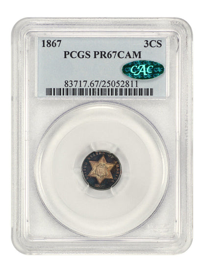 1867 3CS PCGS/CAC PR67CAM