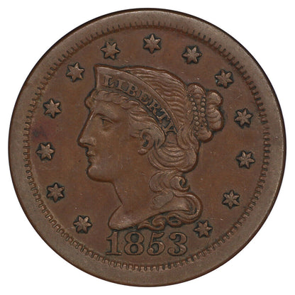 1853 1C NGC AU55 - Braided Hair Cent