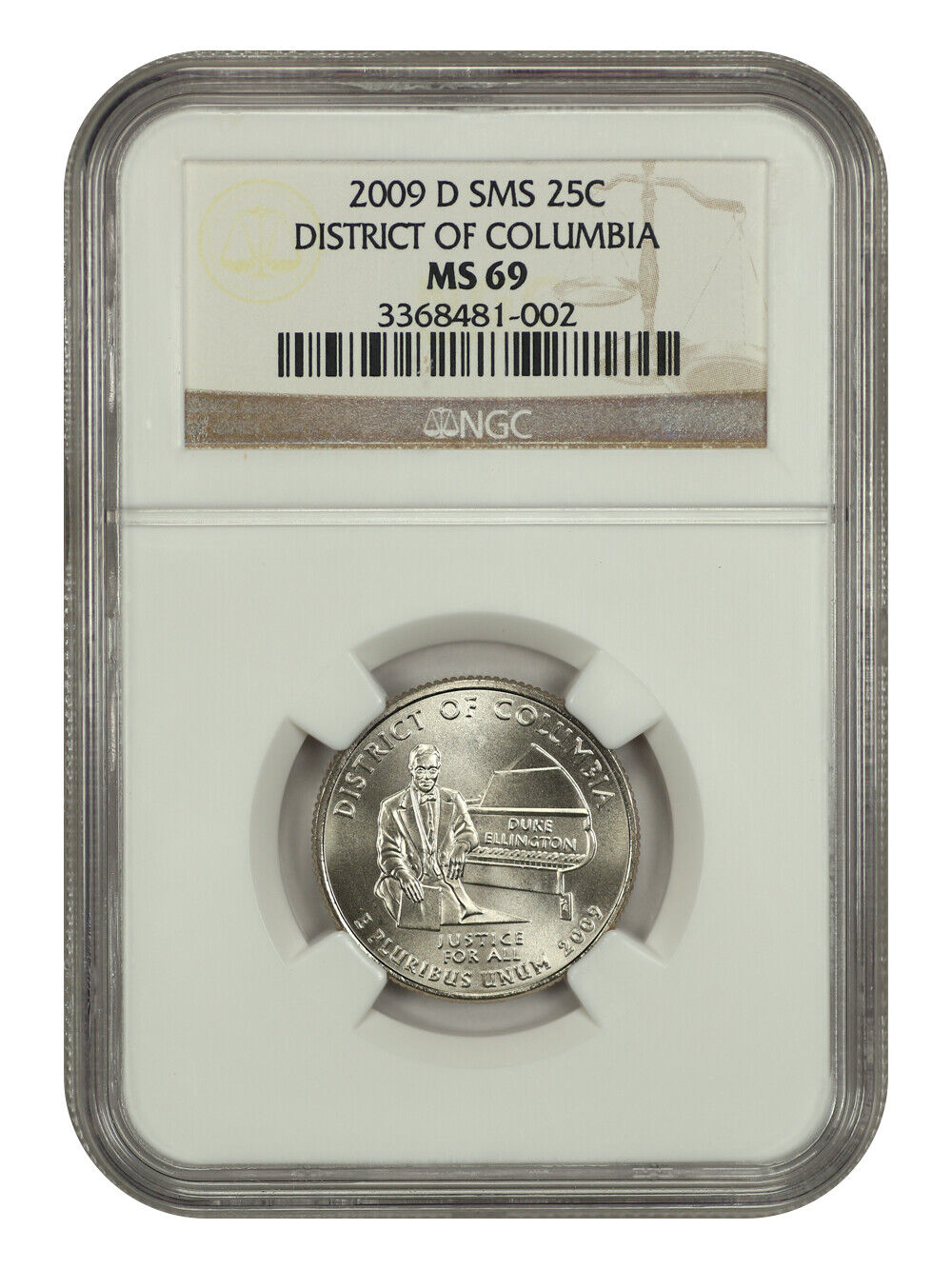 2009-D 25C District of Columbia NGC SP69 (Satin Finish) - Type 1, Clad