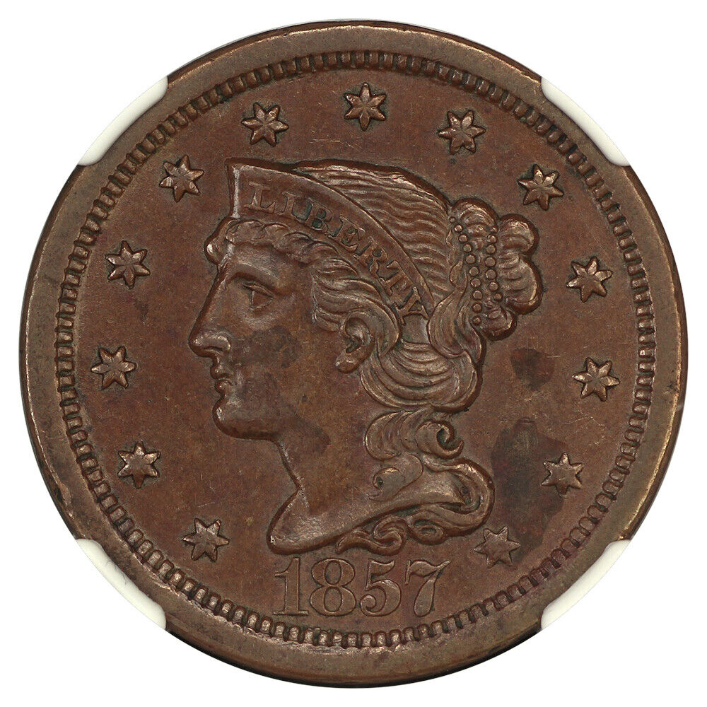 1857 1C NGC AU58 (Large Date) - Braided Hair Cent - Key Date