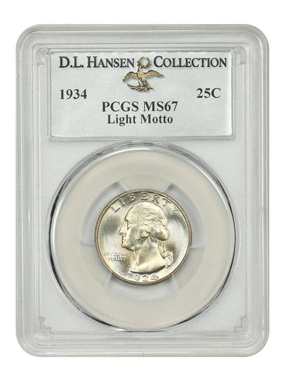 1934 25C PCGS MS67 (Light Motto) ex: D.L. Hansen - Washington Quarter