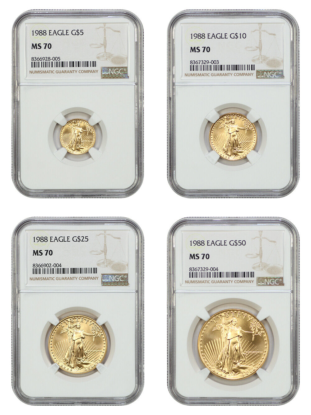 1988 $5-$50 Gold Eagle Set NGC MS70 (4 Coins) - Gold Eagle Sets