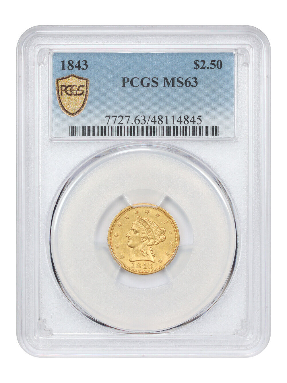 1843 $2.50 PCGS MS63