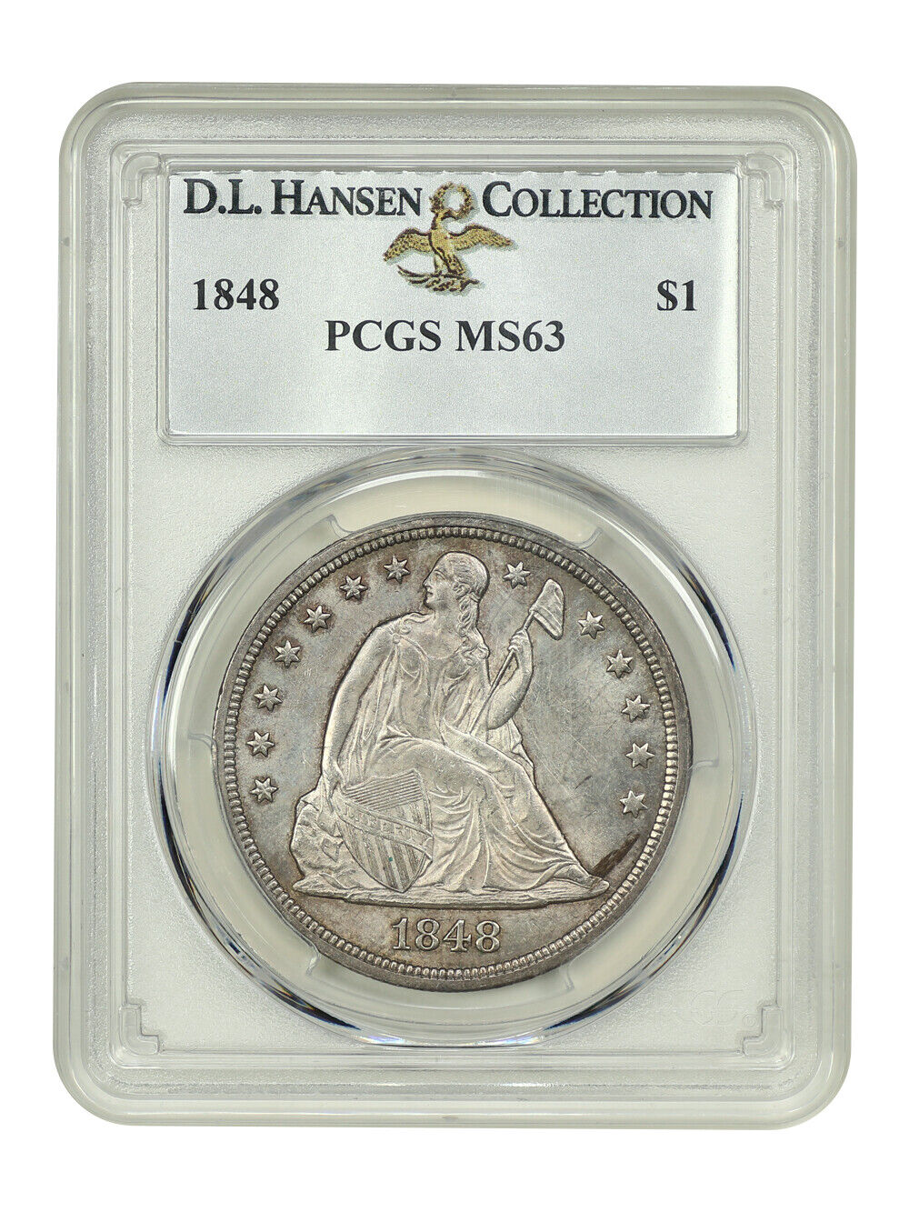 1848 $1 PCGS MS63 ex: D.L. Hansen