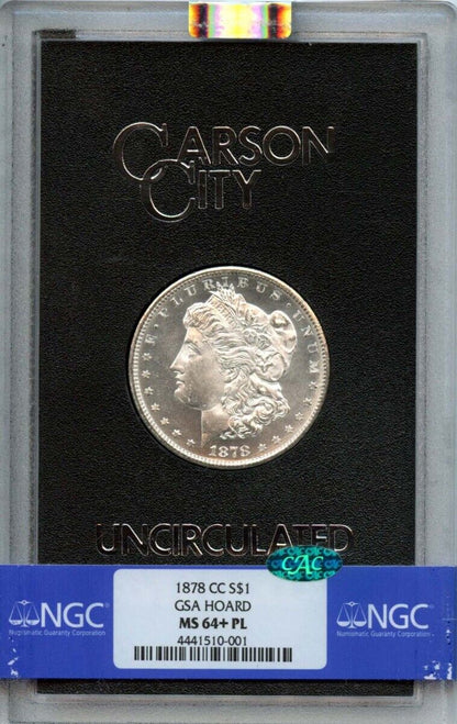 1878-CC Morgan Dollar GSA HOARD S$1 NGC MS64+PL (CAC)