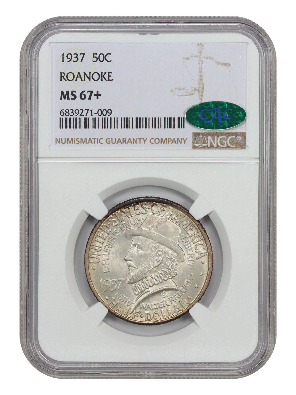 1937 50C Roanoke NGC/CAC MS67+ - Classic Silver Commemorative