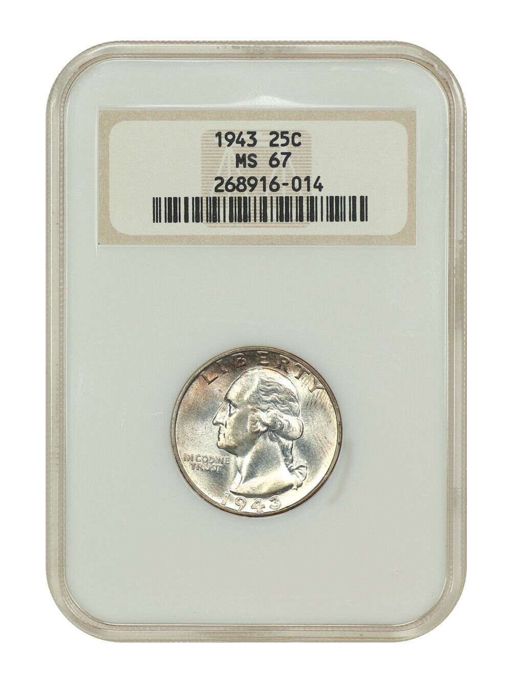 1943 25C NGC MS67 (OH) - Washington Quarter - Old NGC Holder