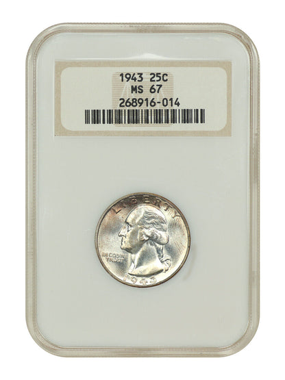 1943 25C NGC MS67 (OH) - Washington Quarter - Old NGC Holder