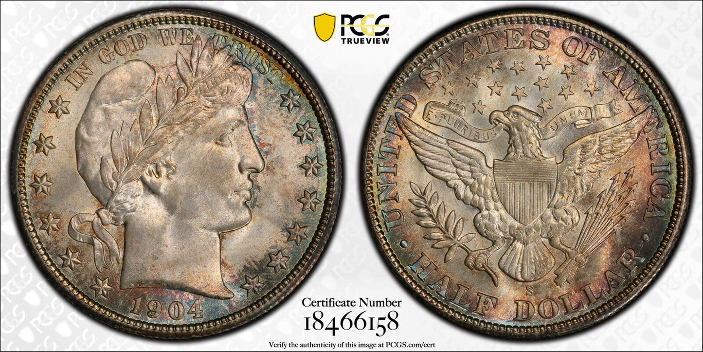 1904-S 50C Barber Half Dollar PCGS MS67+ CAC Top Pop