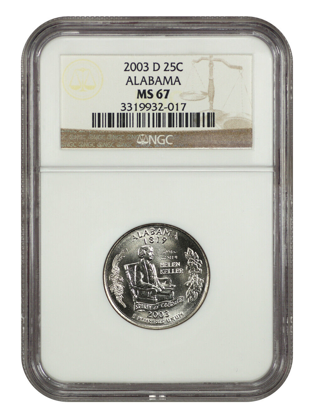 2003-D 25C Alabama NGC MS67 - Washington 50 States Quarters